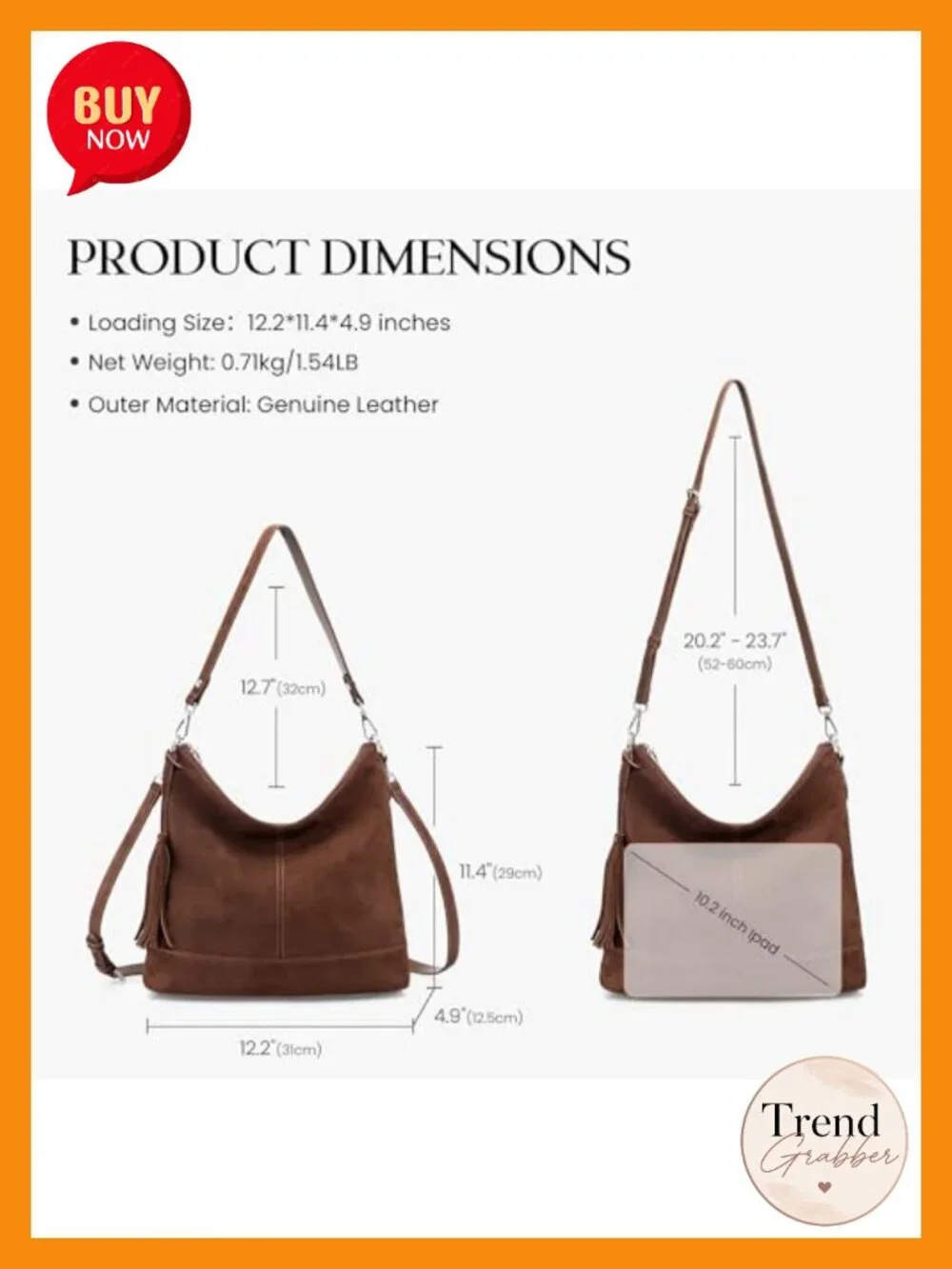 Genuine Leather Hobo Crossbody Bag, Soft Real Suede, Fringe, Dual Removable